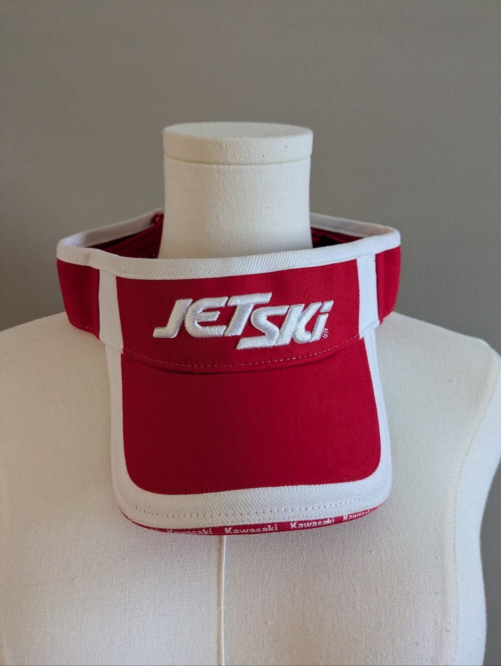 Kawasaki Jet Ski Logo Embroidered Red & White Adjustable Sun Visor Hat